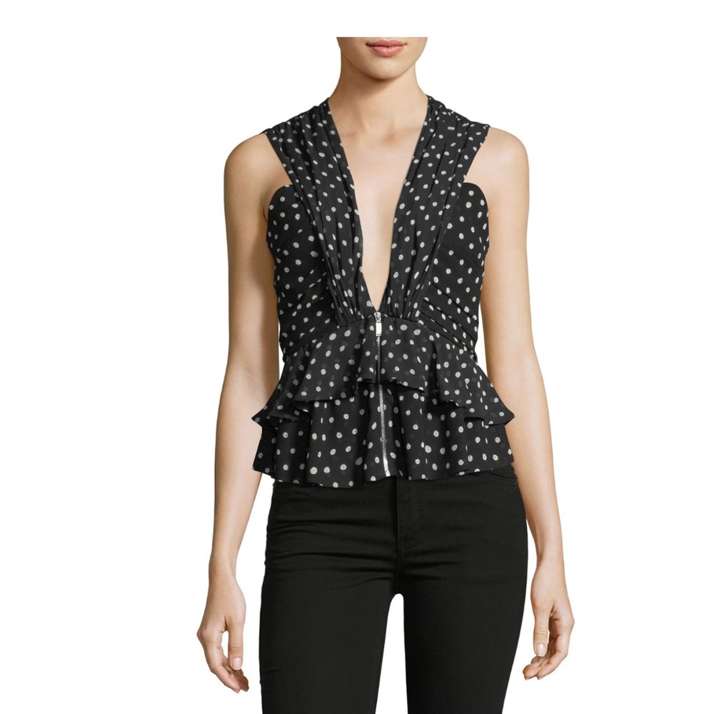NWOT Saint Laurent Polka Dot Ruffle Peplum Top